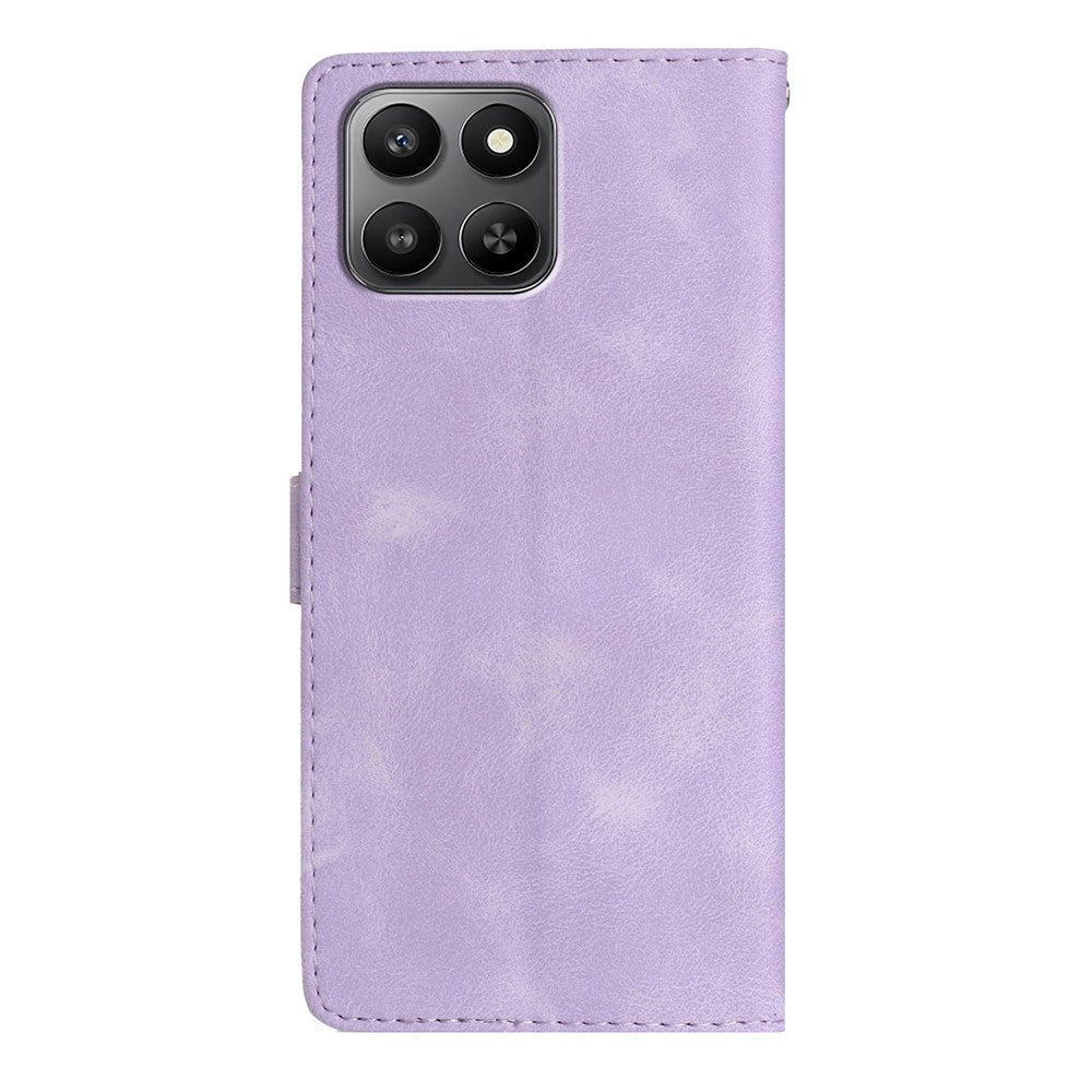 Leather Case For Honor 400 Smart 5G / 4G / X7d 4G Imprinted Flower Phone Cover with Wrist Strap