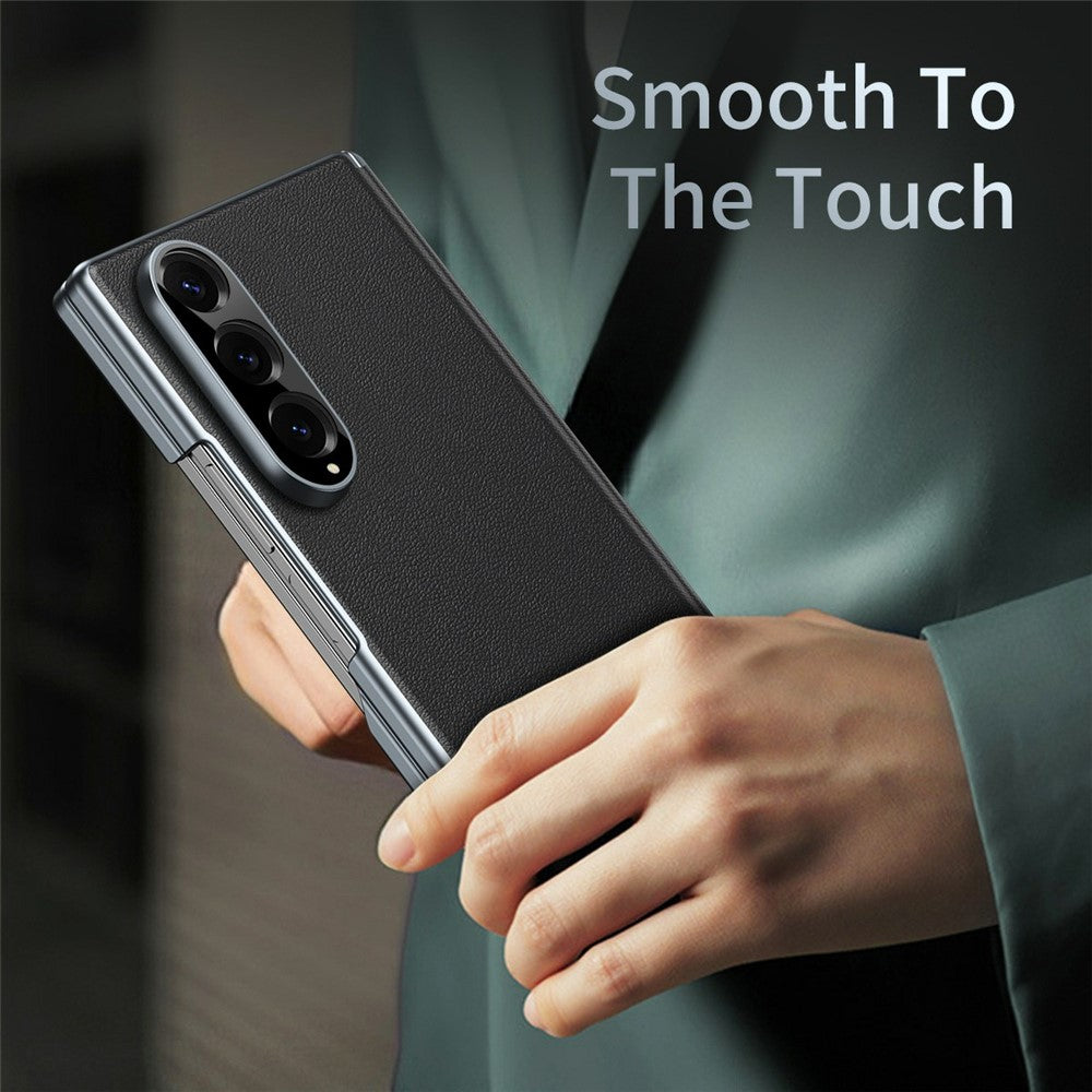For Samsung Galaxy Z Fold4 5G Case Dual-Axis Hinge PU Leather Hard PC Folding Phone Cover