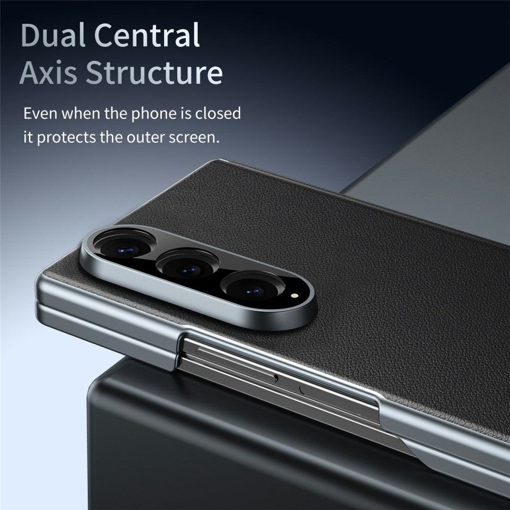 For Samsung Galaxy Z Fold4 5G Case Dual-Axis Hinge PU Leather Hard PC Folding Phone Cover