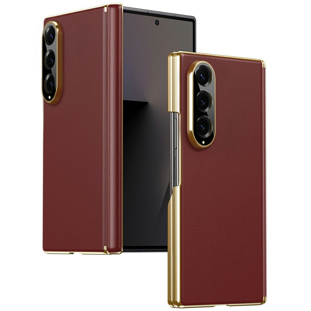 For Samsung Galaxy Z Fold4 5G Case Dual-Axis Hinge PU Leather Hard PC Folding Phone Cover