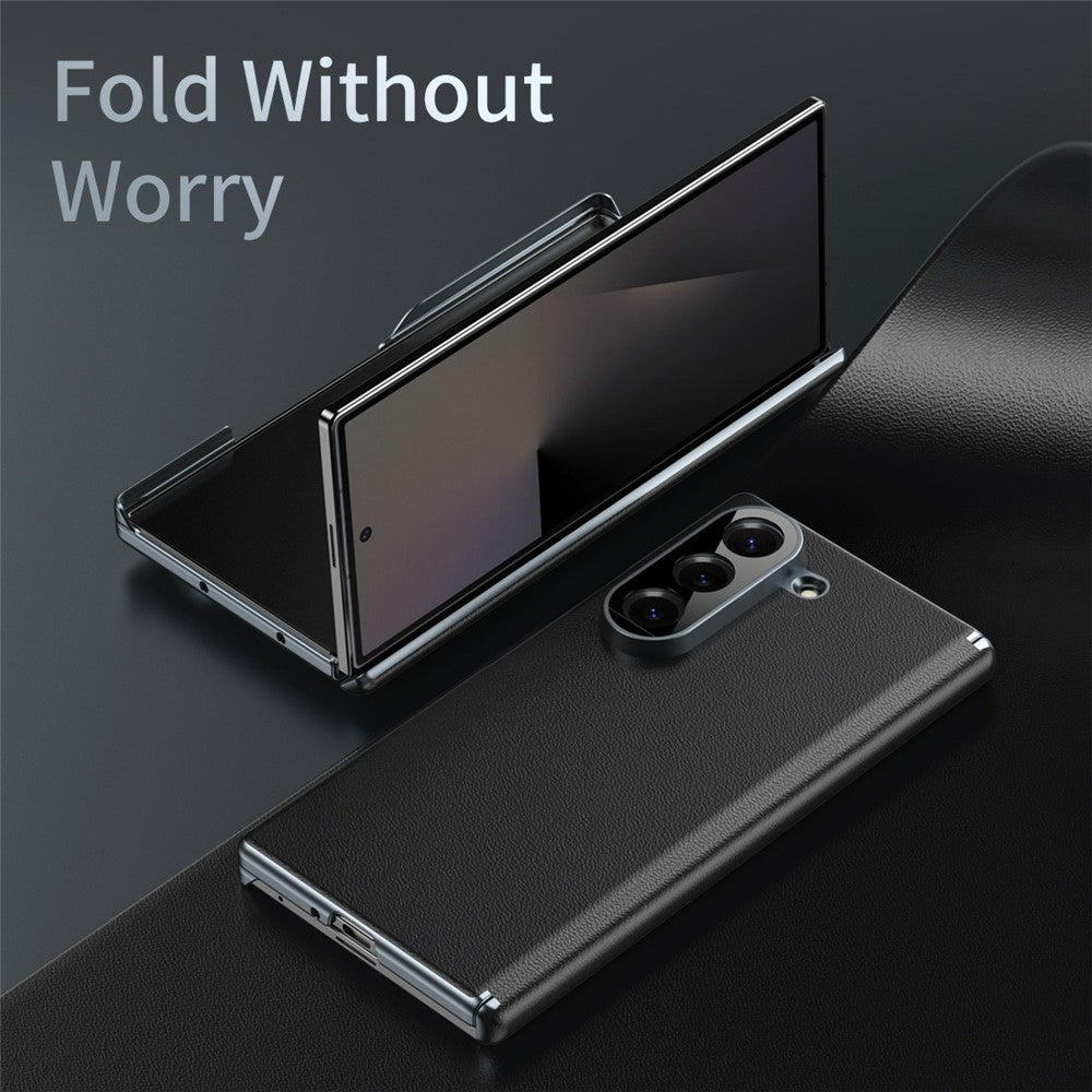 For Samsung Galaxy Z Fold6 5G Case Dual-Axis Hinge PU Leather Hard PC Folding Phone Cover
