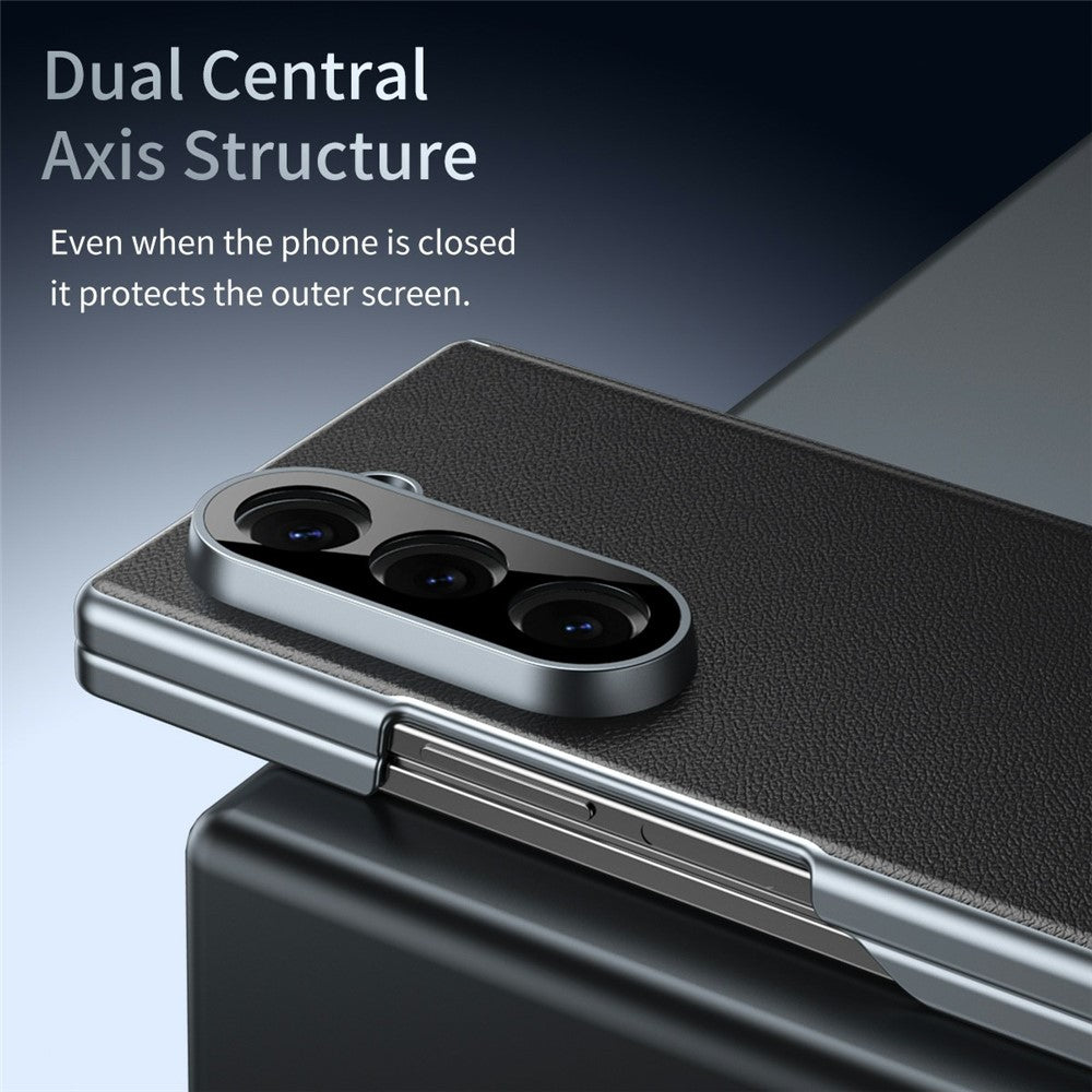 For Samsung Galaxy Z Fold6 5G Case Dual-Axis Hinge PU Leather Hard PC Folding Phone Cover