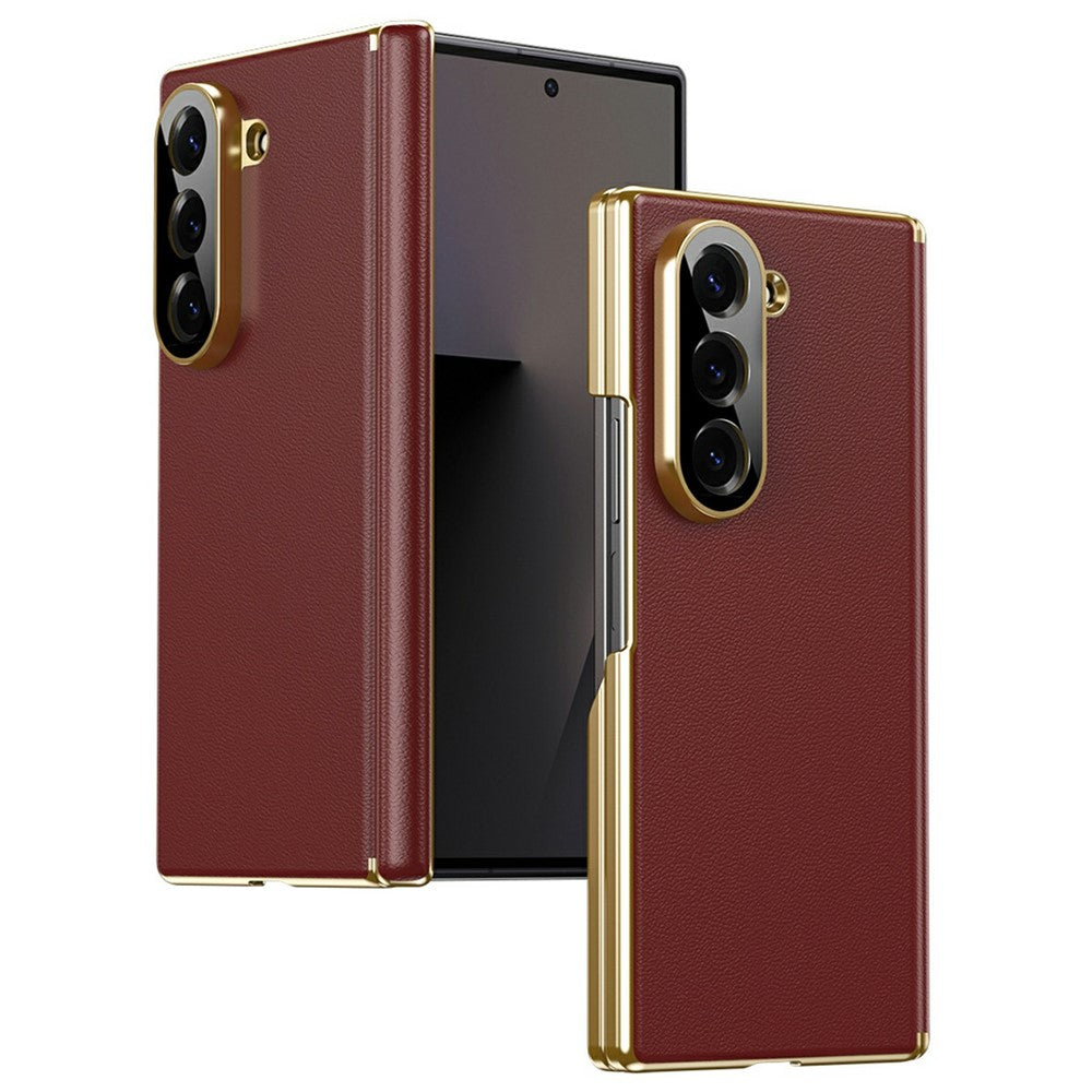 For Samsung Galaxy Z Fold6 5G Case Dual-Axis Hinge PU Leather Hard PC Folding Phone Cover