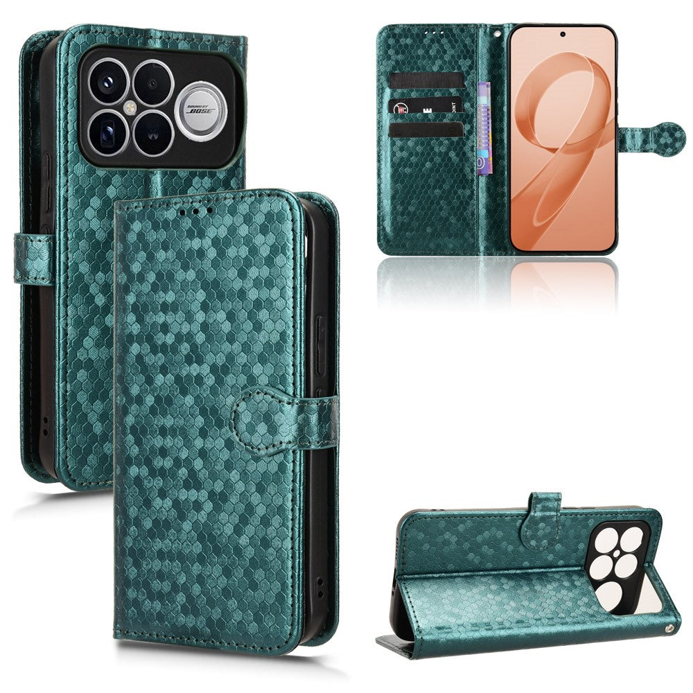 For Xiaomi Redmi K90 Pro Max 5G Wallet Case Dot Pattern Imprint PU Leather Phone Cover with Wrist Strap