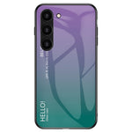 For Samsung Galaxy S23 Gradient Color Tempered Glass Phone Case Hard PC Soft TPU Anti-scratch Protective Back Cover