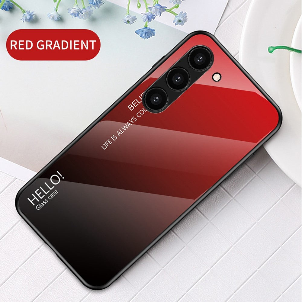 Samsung Galaxy S23+ Gradient Color Stötsäkert mobilskal Härdat Glas Hårt PC Mjukt TPU Fallskyddande Hybridskal