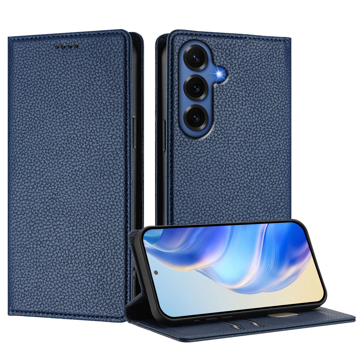Plånboksfodral för Samsung Galaxy S26+ med RFID-blockerande läder i litchi-textur