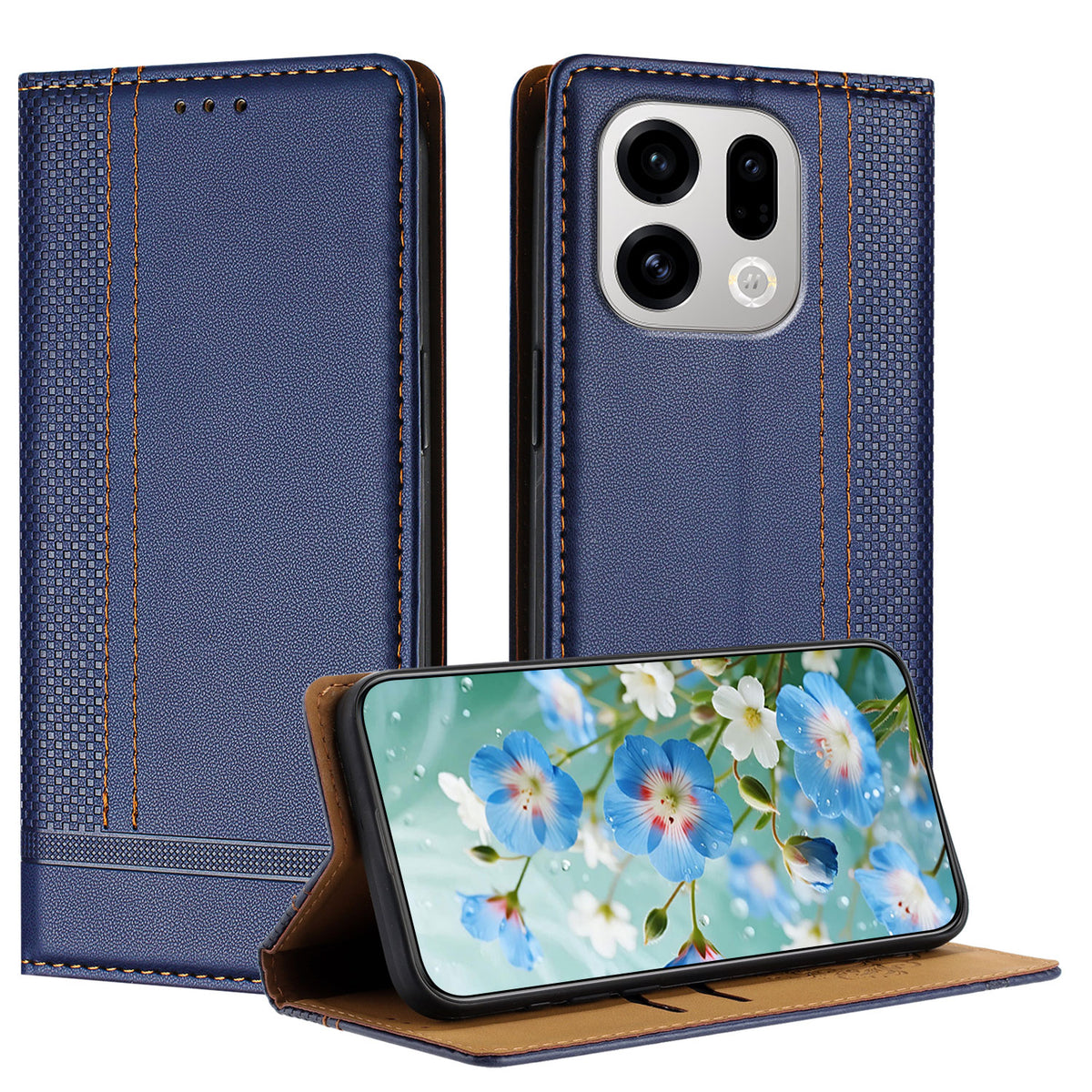 For Oppo Find X9 5G Case L-Shaped Grid Pattern Leather Stand Phone Cover with Card Slots