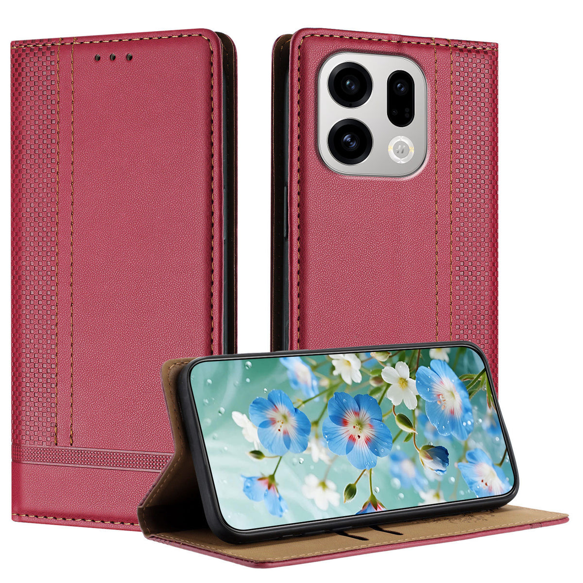 For Oppo Find X9 5G Case L-Shaped Grid Pattern Leather Stand Phone Cover with Card Slots
