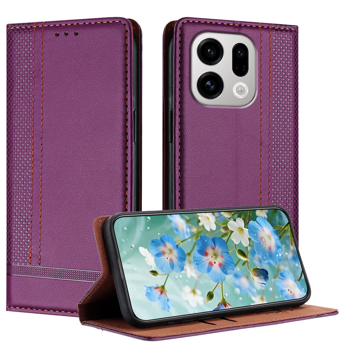 For Oppo Find X9 5G Case L-Shaped Grid Pattern Leather Stand Phone Cover with Card Slots