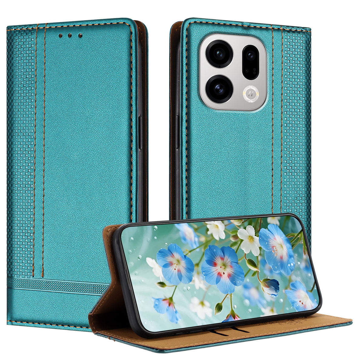 For Oppo Find X9 5G Case L-Shaped Grid Pattern Leather Stand Phone Cover with Card Slots