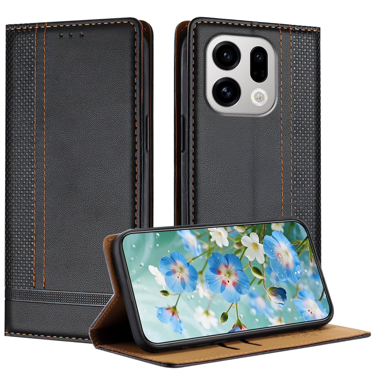 For Oppo Find X9 5G Case L-Shaped Grid Pattern Leather Stand Phone Cover with Card Slots
