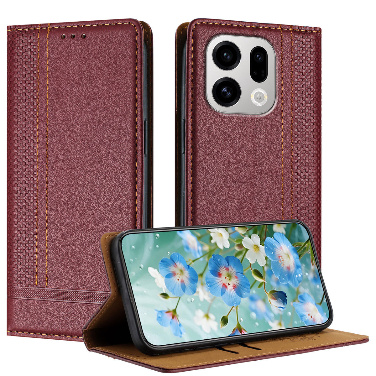 For Oppo Find X9 5G Case L-Shaped Grid Pattern Leather Stand Phone Cover with Card Slots
