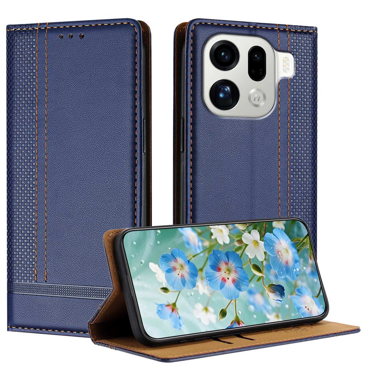 For Oppo Find X9 Pro 5G Case L-Shaped Grid Pattern Leather Stand Phone Cover with Card Slots