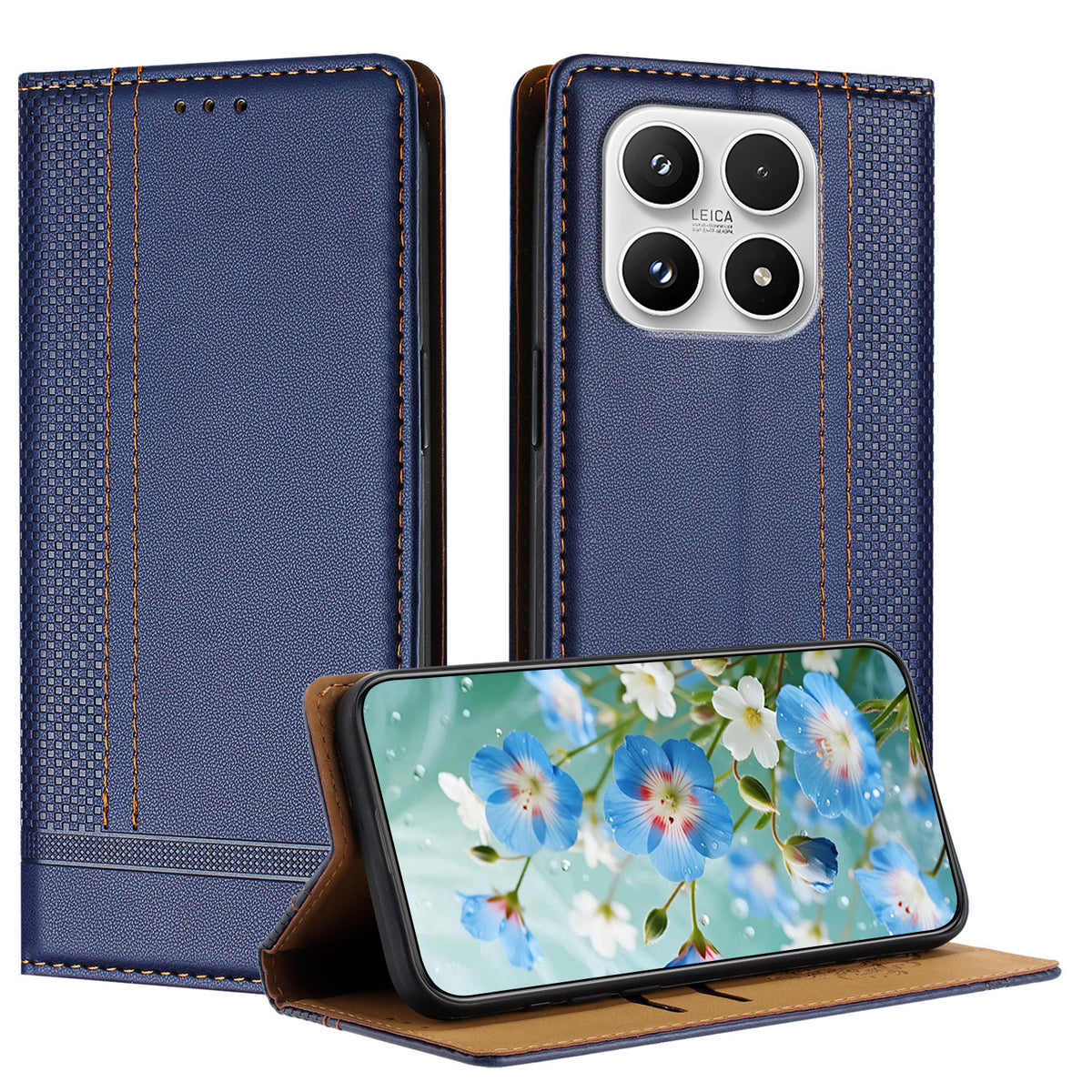 For Xiaomi 17 Case L-Shaped Grid Pattern Leather Stand Phone Cover with Card Slots