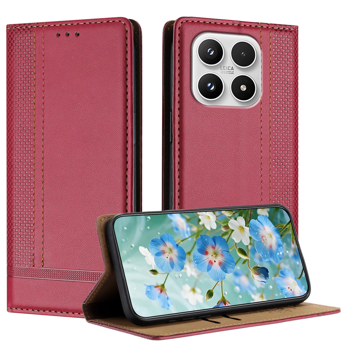 For Xiaomi 17 Case L-Shaped Grid Pattern Leather Stand Phone Cover with Card Slots