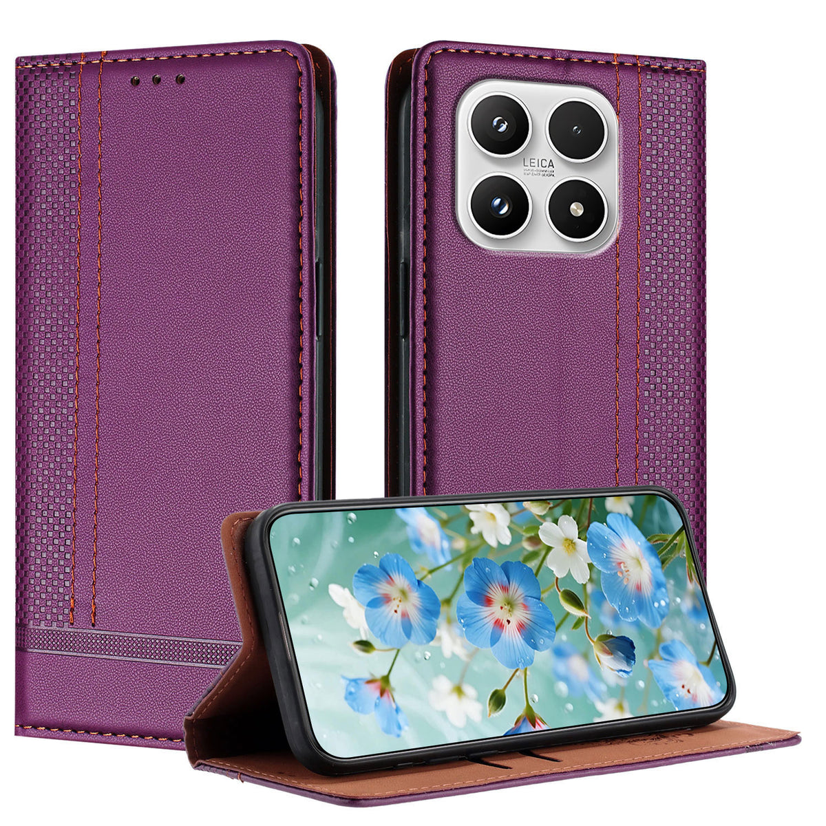 For Xiaomi 17 Case L-Shaped Grid Pattern Leather Stand Phone Cover with Card Slots