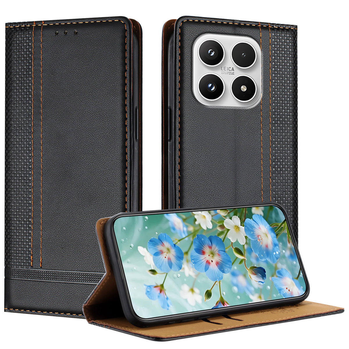 For Xiaomi 17 Case L-Shaped Grid Pattern Leather Stand Phone Cover with Card Slots