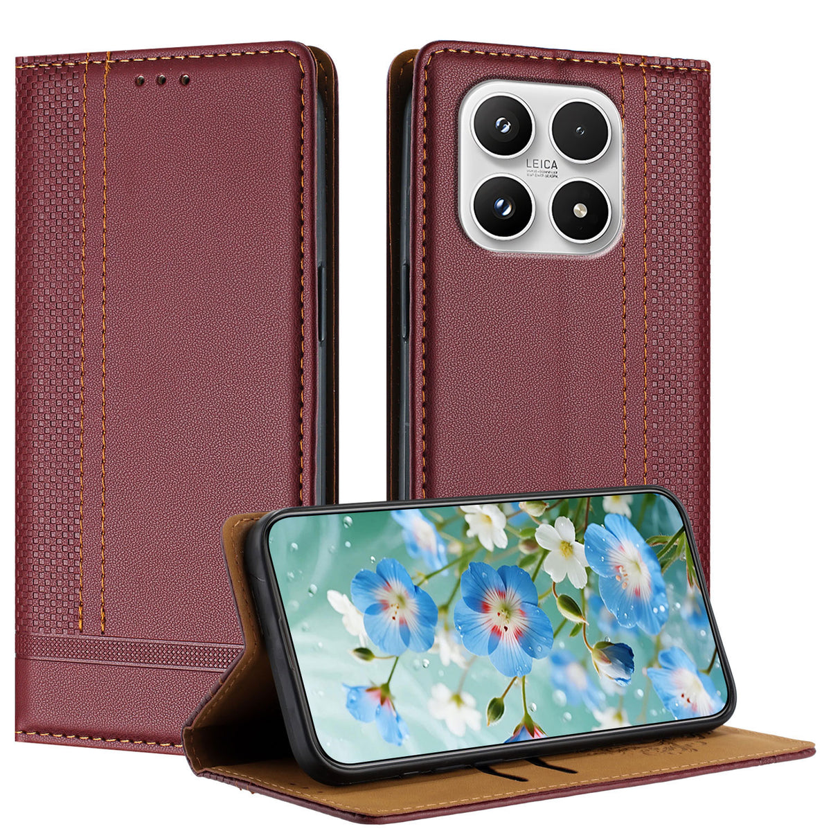 For Xiaomi 17 Case L-Shaped Grid Pattern Leather Stand Phone Cover with Card Slots