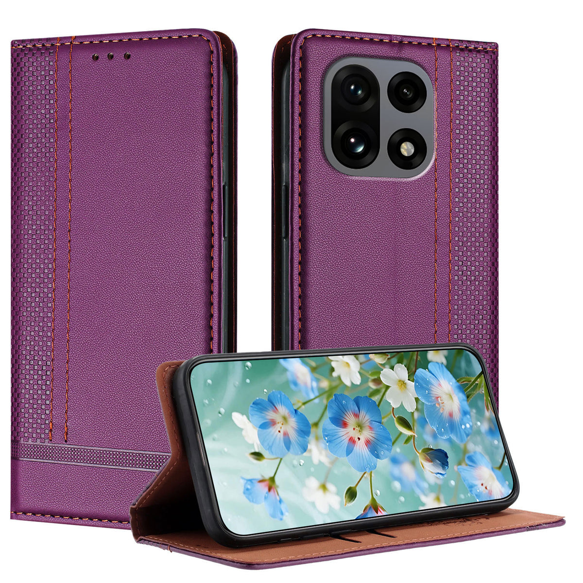 For OnePlus 15 5G Case L-Shaped Grid Pattern Leather Stand Phone Cover with Card Slots