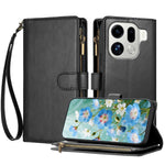 For Oppo Find X9 Pro 5G Leather Case Zipper Wallet Stand Shockproof Phone Cover with Wrist Strap