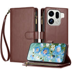For Oppo Find X9 Pro 5G Leather Case Zipper Wallet Stand Shockproof Phone Cover with Wrist Strap