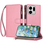For Oppo Find X9 5G Leather Case Zipper Wallet Stand Shockproof Phone Cover with Wrist Strap