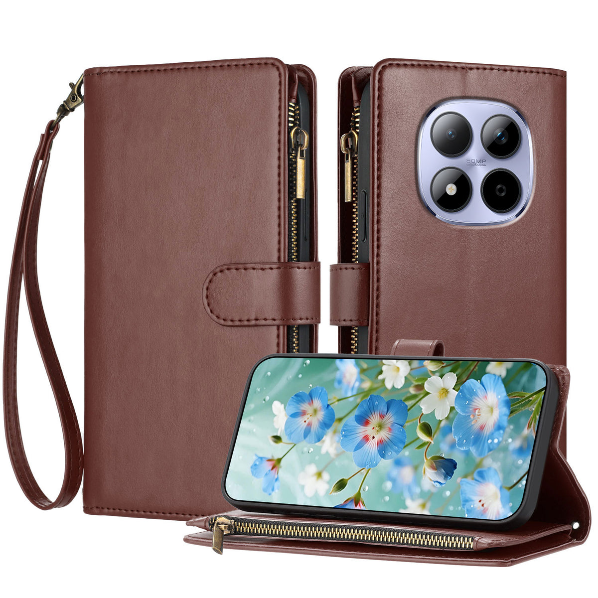 For Xiaomi Redmi Note 15 Pro 4G (Global) Leather Case Zipper Wallet Stand Shockproof Phone Cover with Wrist Strap