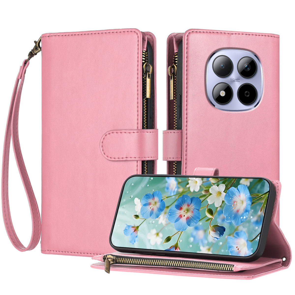 For Xiaomi Redmi Note 15 Pro 4G (Global) Leather Case Zipper Wallet Stand Shockproof Phone Cover with Wrist Strap