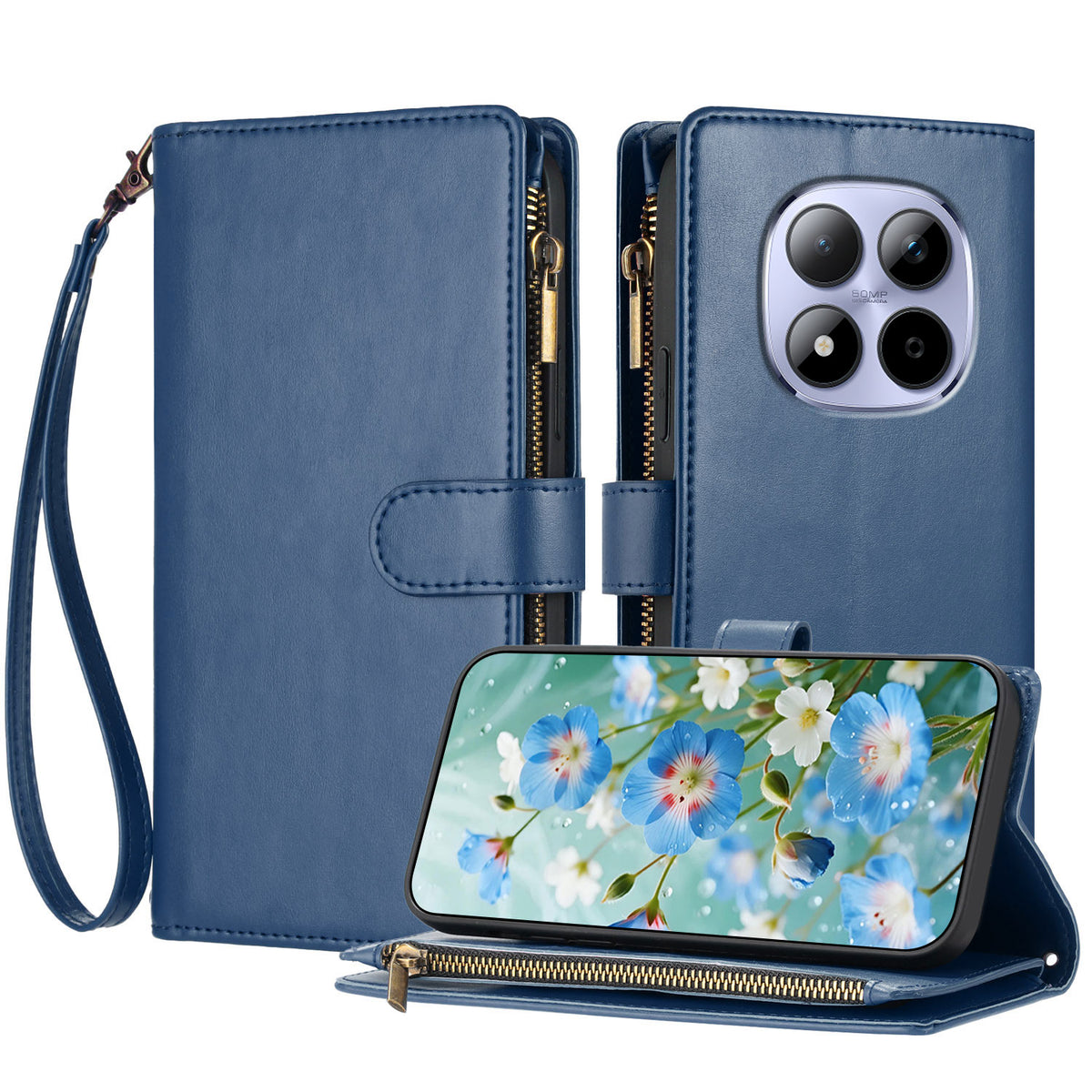 For Xiaomi Redmi Note 15 Pro 4G (Global) Leather Case Zipper Wallet Stand Shockproof Phone Cover with Wrist Strap