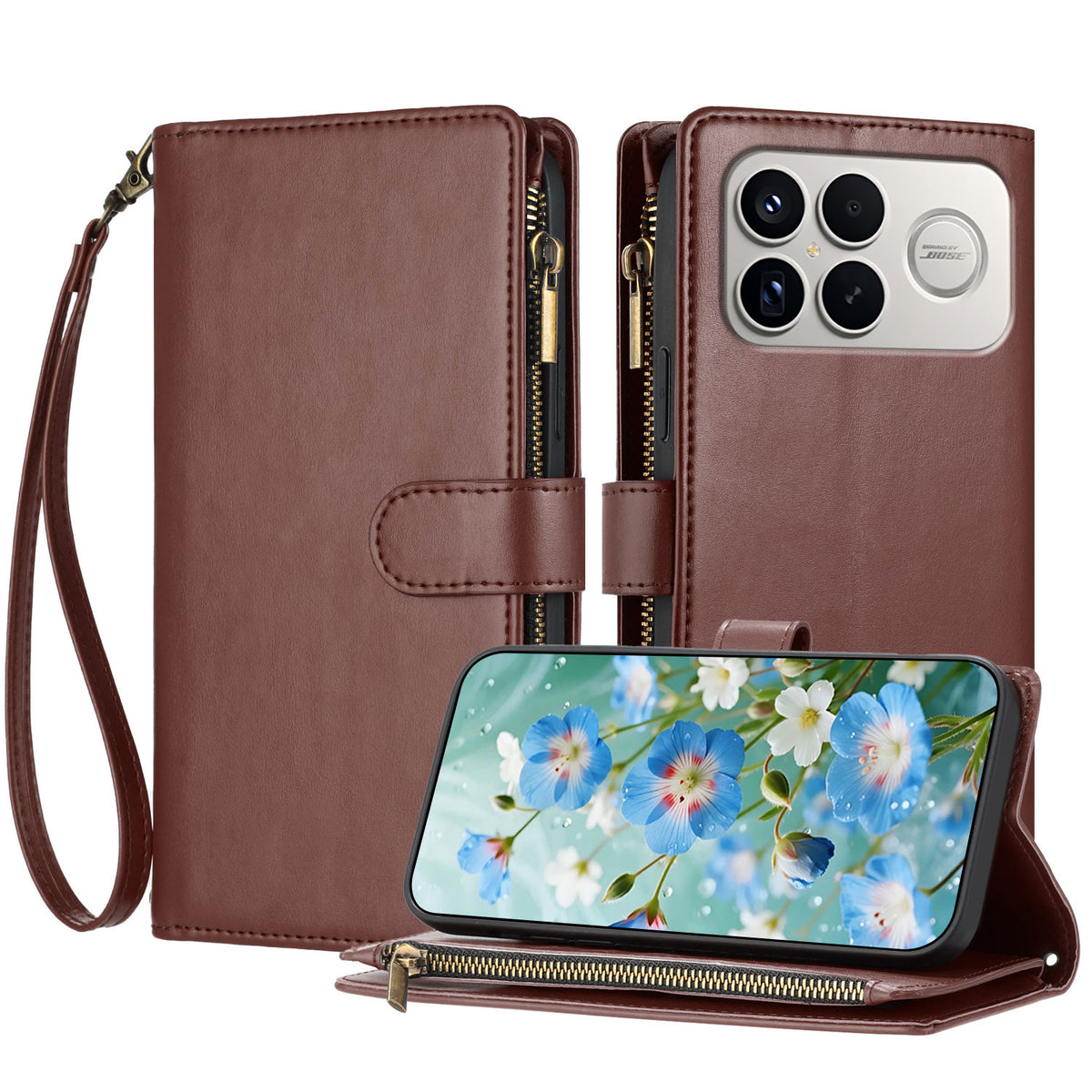 For Xiaomi Poco F8 Ultra / Redmi K90 Pro Max 5G / K100 Pro Max 5G (China) Leather Case Zipper Wallet Stand Shockproof Phone Cover with Wrist Strap