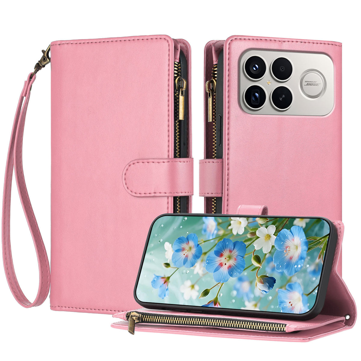 For Xiaomi Poco F8 Ultra / Redmi K90 Pro Max 5G / K100 Pro Max 5G (China) Leather Case Zipper Wallet Stand Shockproof Phone Cover with Wrist Strap