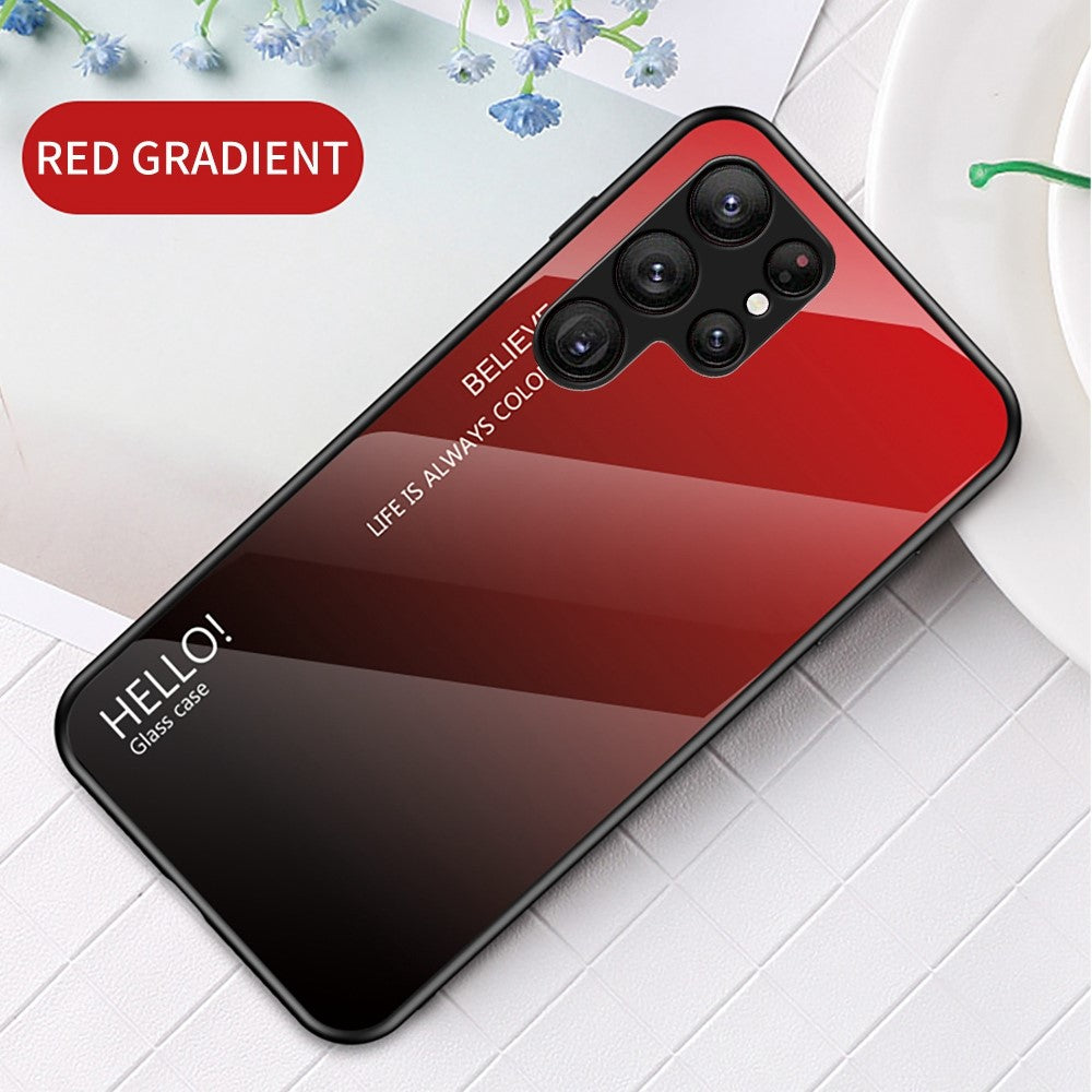 For Samsung Galaxy S23 Ultra Shockproof Case Gradient Color Tempered Glass Phone Case Hard PC Soft TPU Back Cover
