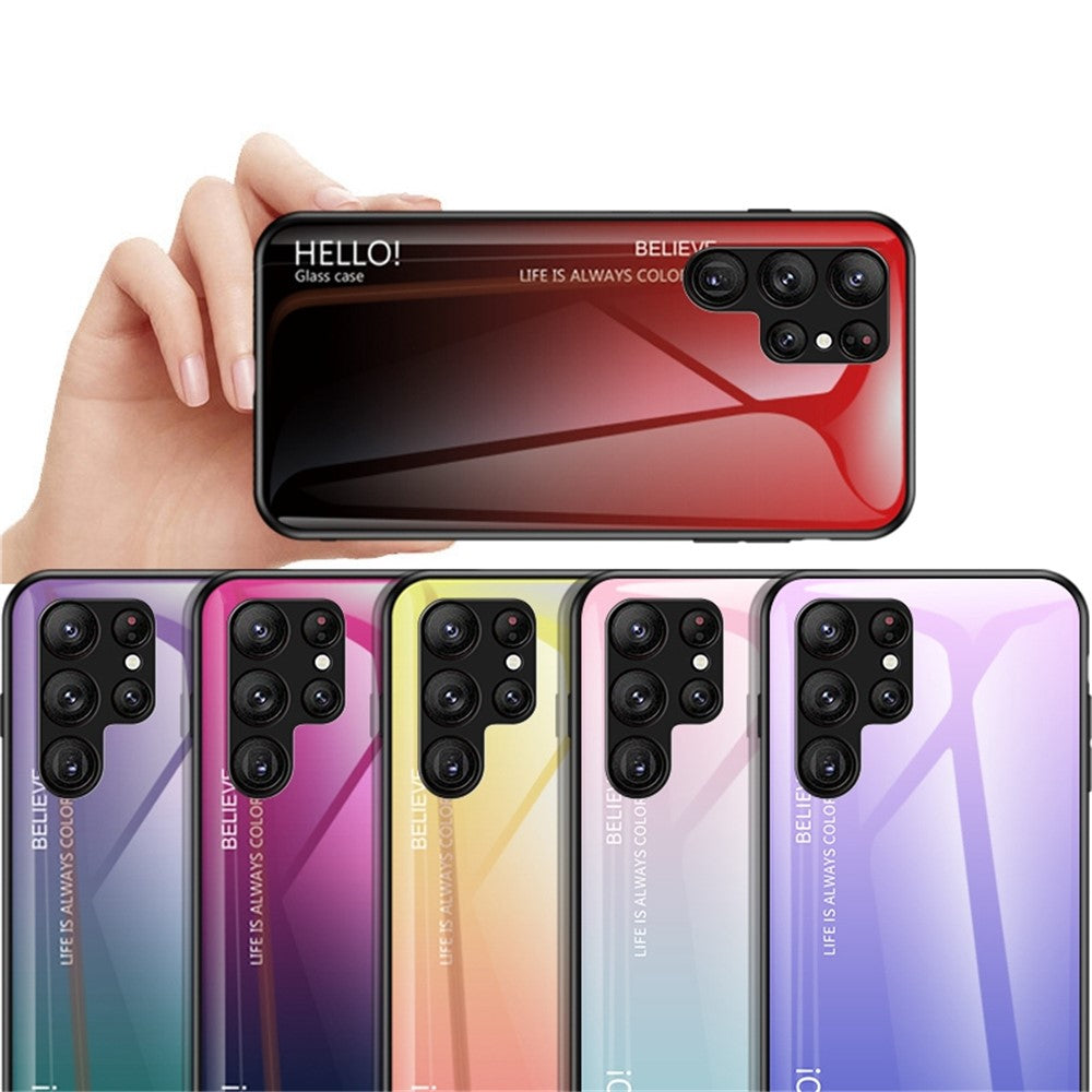 For Samsung Galaxy S23 Ultra Shockproof Case Gradient Color Tempered Glass Phone Case Hard PC Soft TPU Back Cover