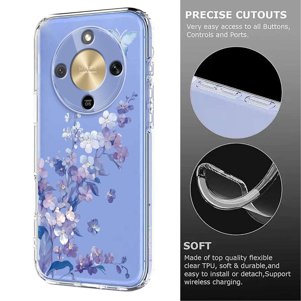 For Honor Magic8 Lite 5G / X9d 5G / X70 5G Case Butterfly Floral Pattern Printing TPU Phone Back Cover