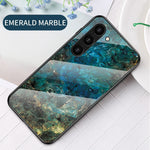 Samsung Galaxy S23 Marmormönster Tryck Härdat Glas mobilskal Hårt PC + TPU Reptåligt Stötsäkert Skal