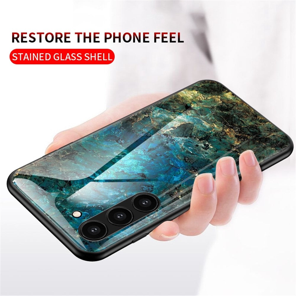 Samsung Galaxy S23 Marmormönster Tryck Härdat Glas mobilskal Hårt PC + TPU Reptåligt Stötsäkert Skal