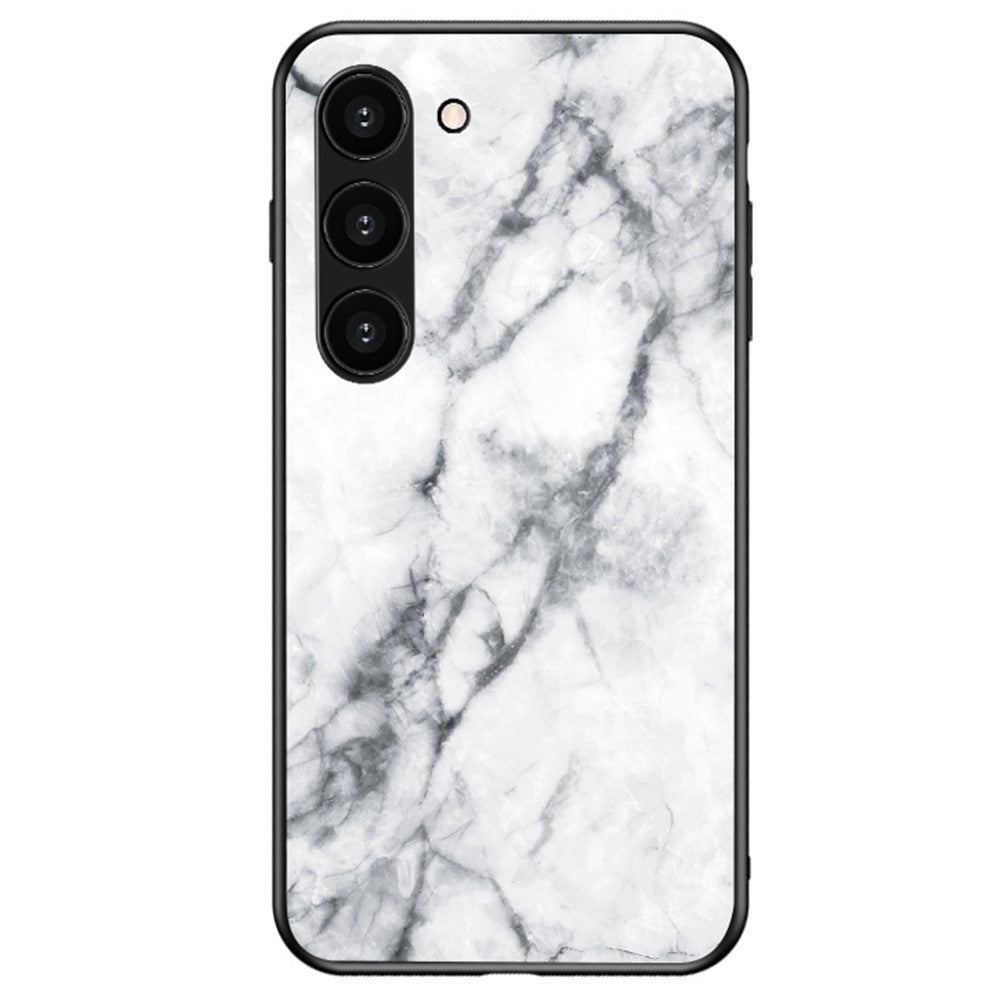 Samsung Galaxy S23 Marmormönster Tryck Härdat Glas mobilskal Hårt PC + TPU Reptåligt Stötsäkert Skal