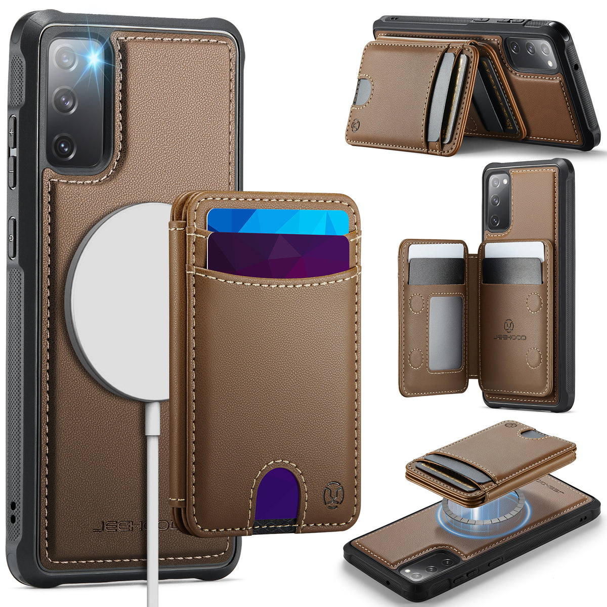 JEEHOOD For Samsung Galaxy S20 FE Case  J10 Magnetic Case Leather Back Phone Cover with Detachable Card Holder Kickstand