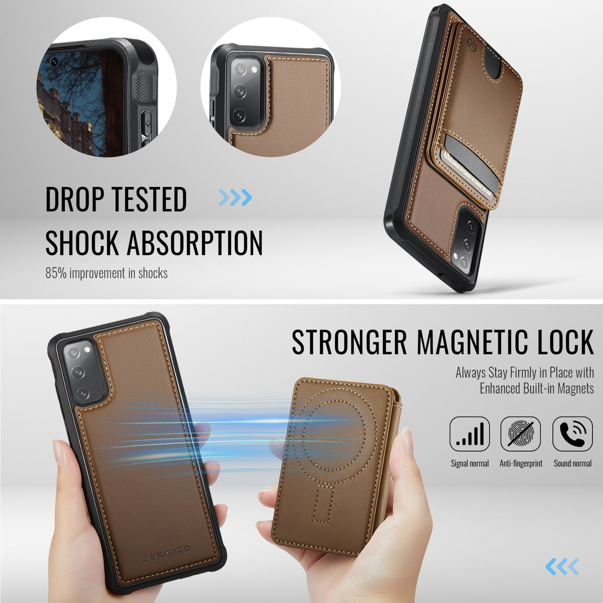 JEEHOOD For Samsung Galaxy S20 FE Case  J10 Magnetic Case Leather Back Phone Cover with Detachable Card Holder Kickstand