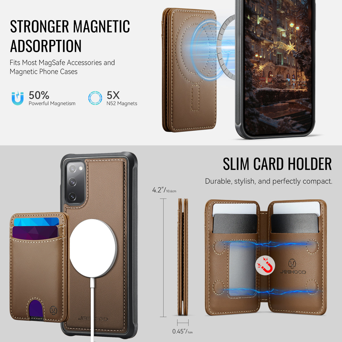 JEEHOOD For Samsung Galaxy S20 FE Case  J10 Magnetic Case Leather Back Phone Cover with Detachable Card Holder Kickstand
