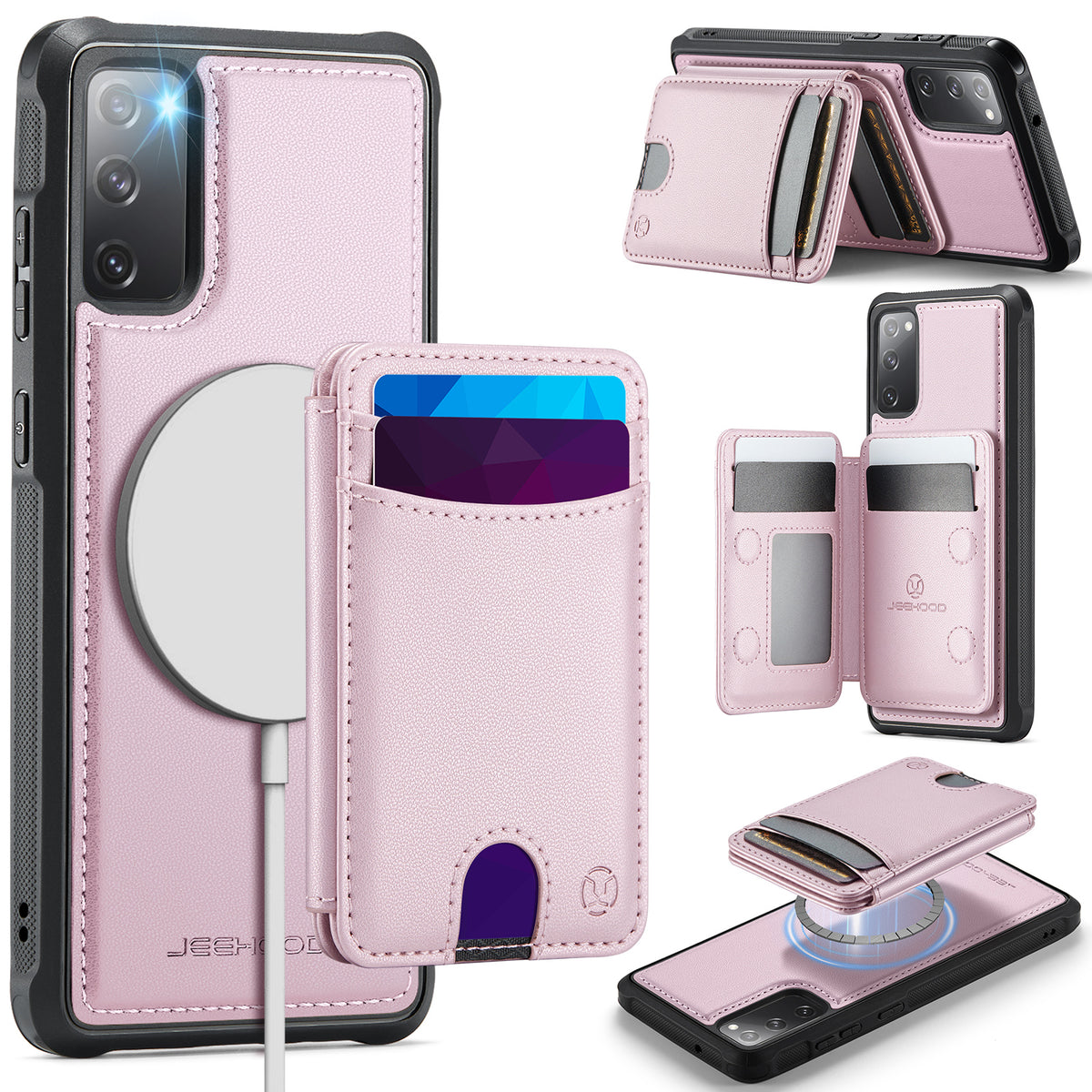 JEEHOOD For Samsung Galaxy S20 FE Case  J10 Magnetic Case Leather Back Phone Cover with Detachable Card Holder Kickstand