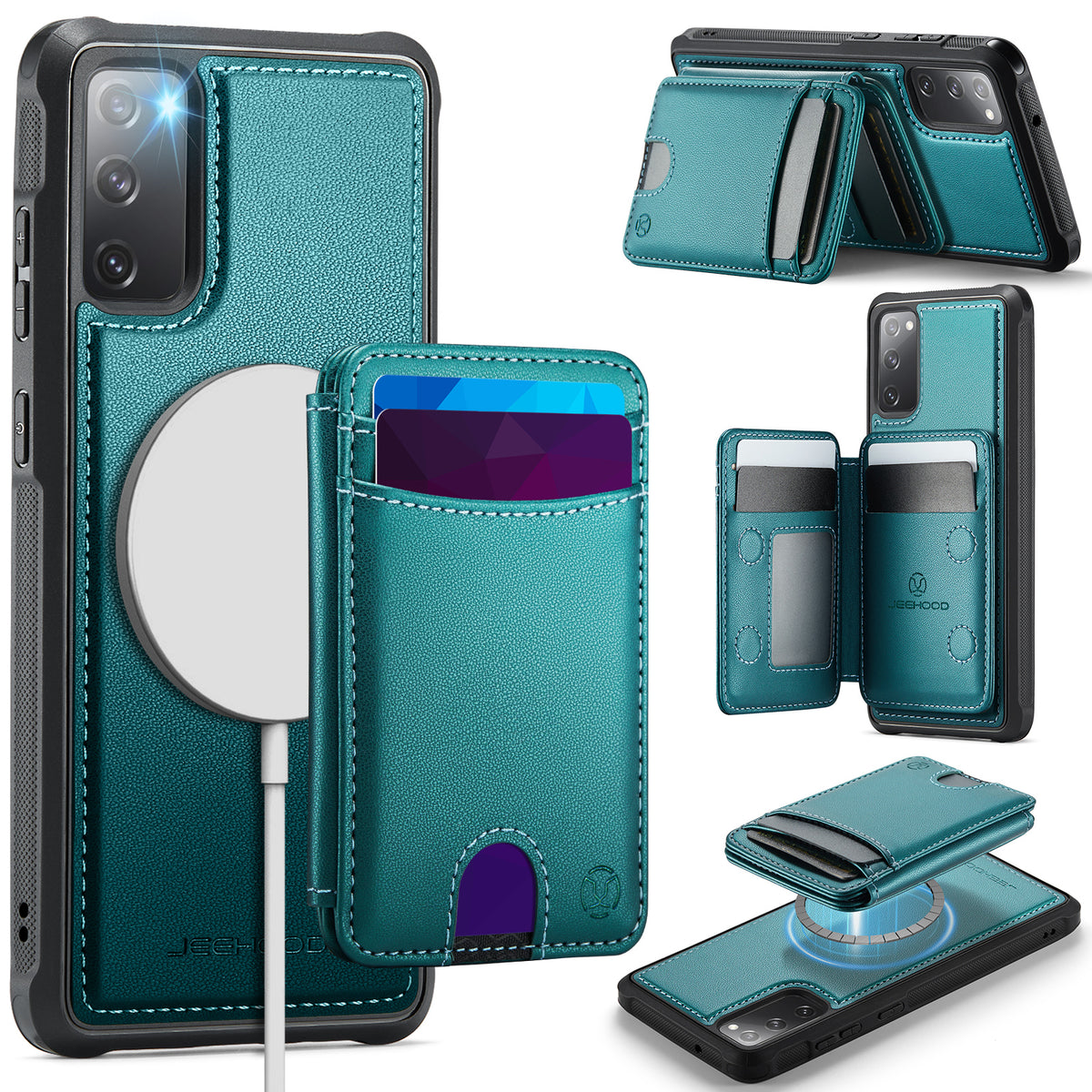 JEEHOOD For Samsung Galaxy S20 FE Case  J10 Magnetic Case Leather Back Phone Cover with Detachable Card Holder Kickstand