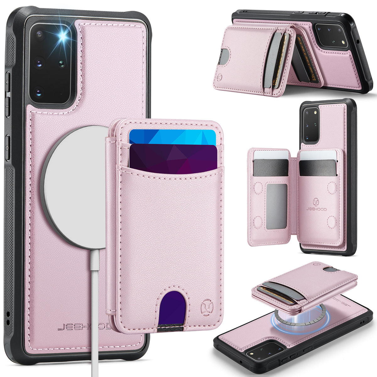 JEEHOOD cover til Samsung Galaxy S20 Plus 4G J10, magnetisk lædercover med aftagelig kortholder og støtte