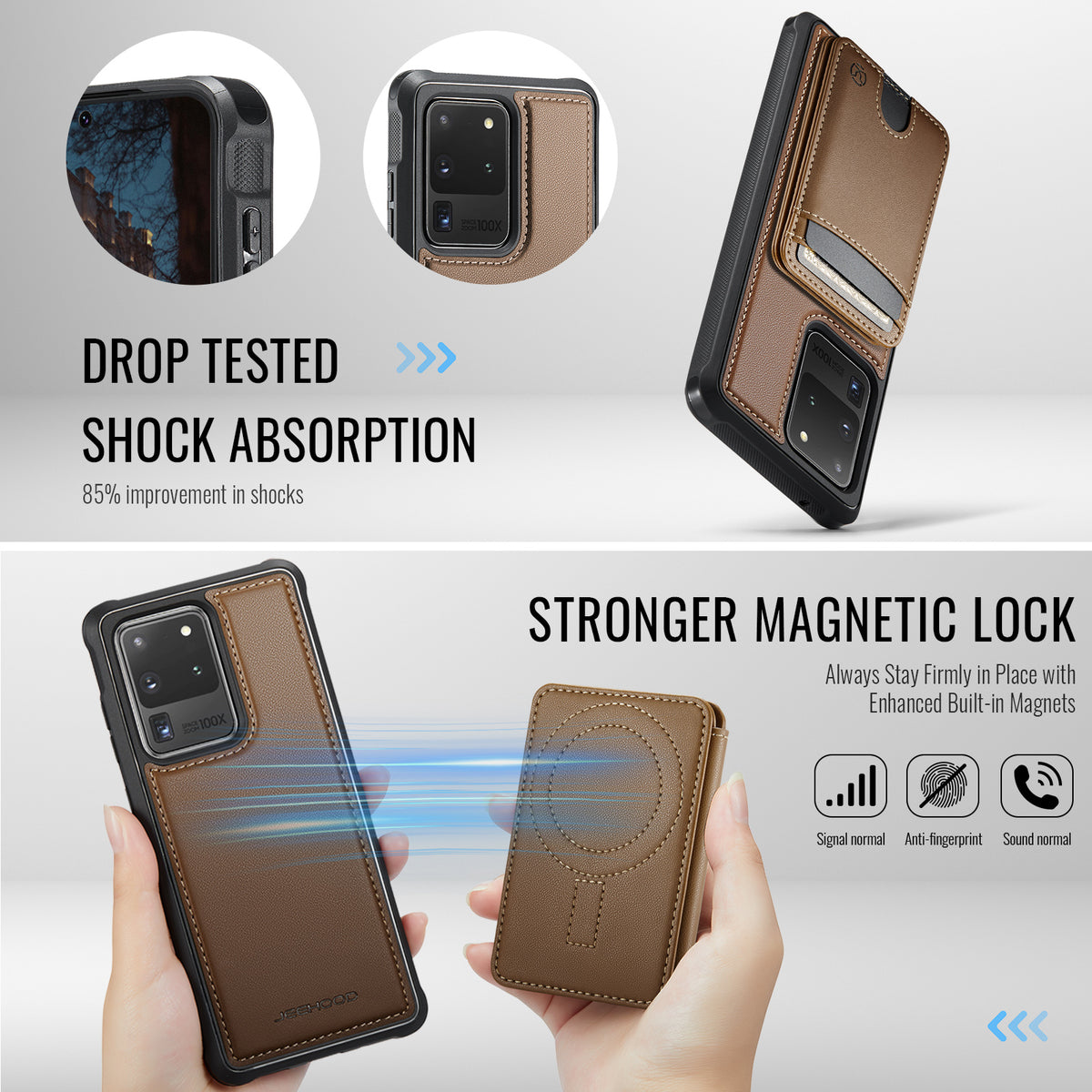 JEEHOOD For Samsung Galaxy S20 Ultra Case J10 Magnetic Case Leather Back Phone Cover with Detachable Card Holder Kickstand
