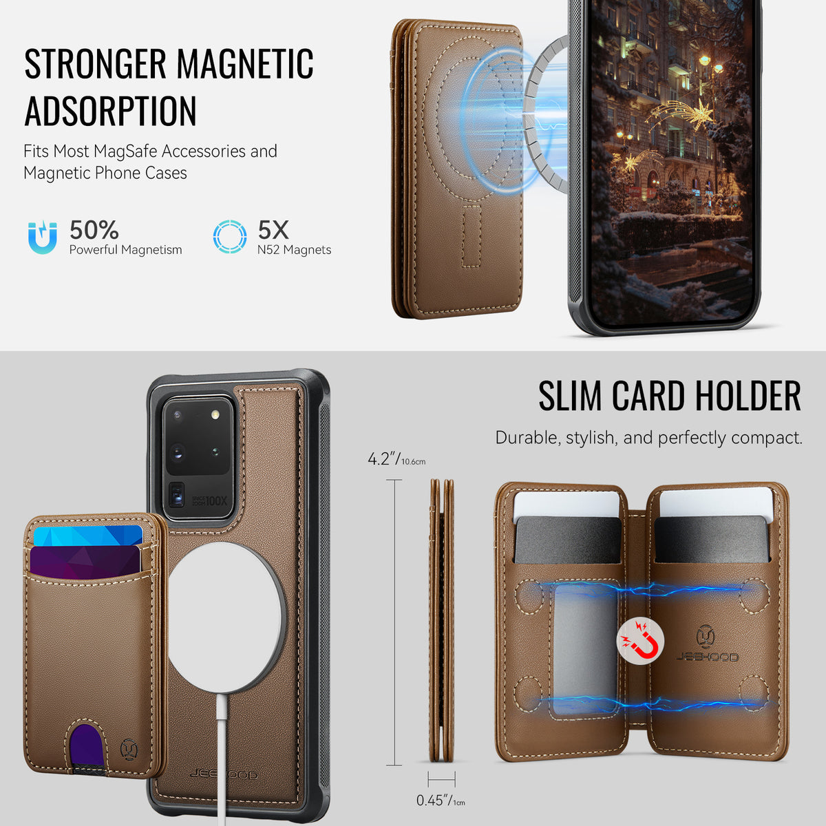 JEEHOOD For Samsung Galaxy S20 Ultra Case J10 Magnetic Case Leather Back Phone Cover with Detachable Card Holder Kickstand