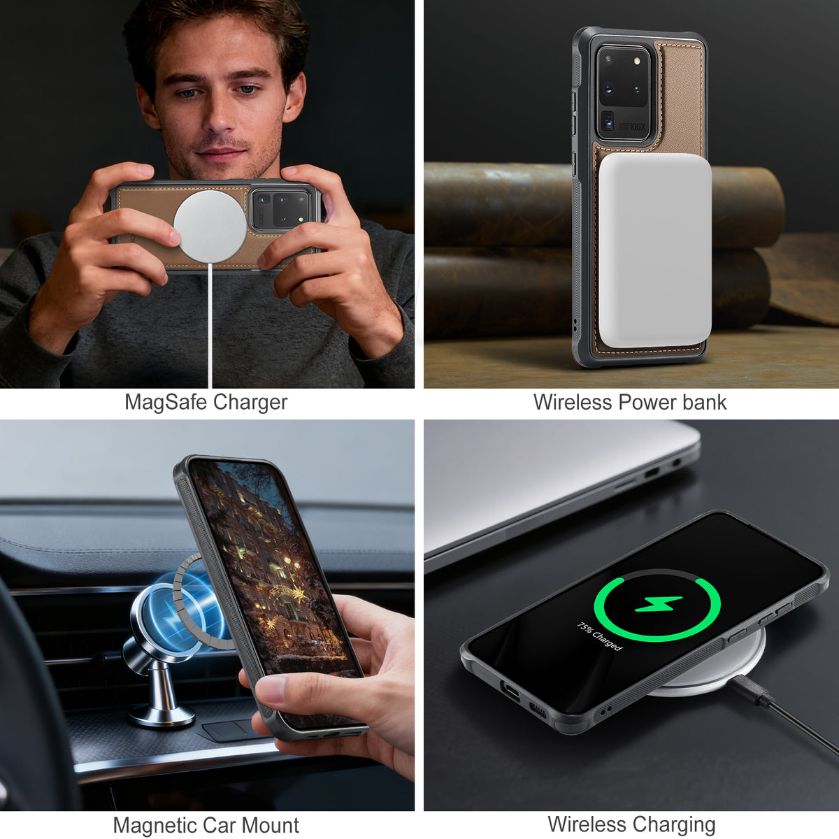 JEEHOOD For Samsung Galaxy S20 Ultra Case J10 Magnetic Case Leather Back Phone Cover with Detachable Card Holder Kickstand