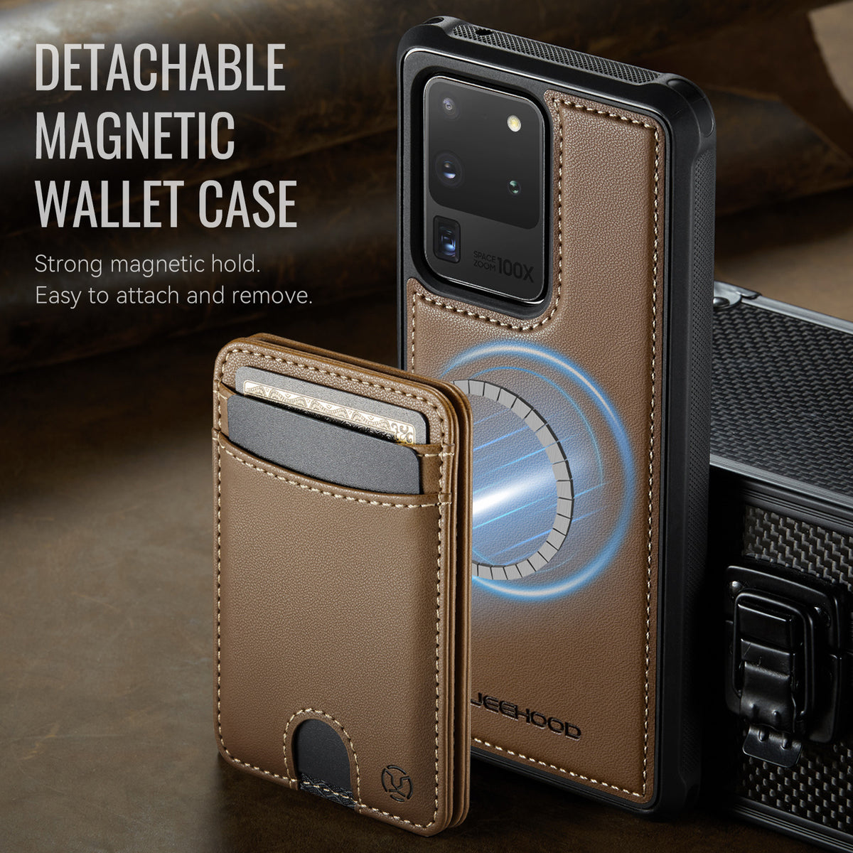 JEEHOOD For Samsung Galaxy S20 Ultra Case J10 Magnetic Case Leather Back Phone Cover with Detachable Card Holder Kickstand