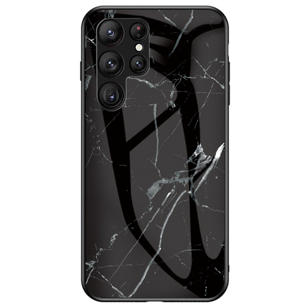 For Samsung Galaxy S23 Ultra Anti-Scratch Marble Pattern Printing Phone Case Hybrid Tempered Glass + PC +TPU Frame Back Cover