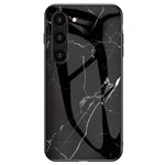 For Samsung Galaxy S23+ Marble Pattern Printing Tempered Glass Back Case Shockproof PC +TPU Frame Scratch-Resistant Phone Cover